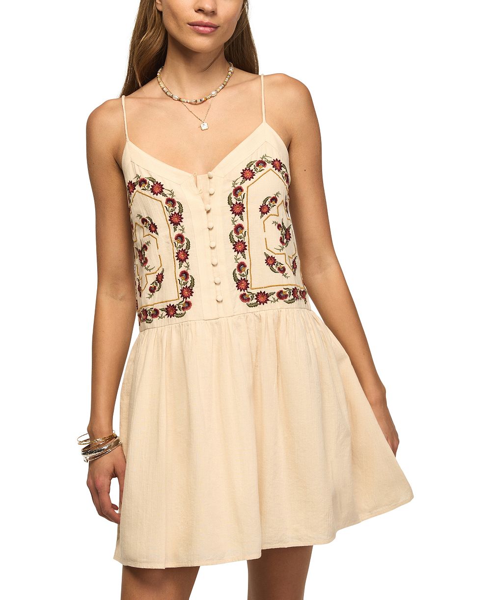 Lucky Brand Women's Contrast Embroidered Button-Front Mini Dress