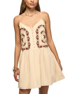 Lucky Brand Women's Contrast Embroidered Button-Front Mini Dress