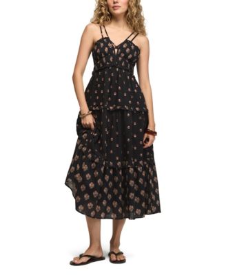 Lucky Brand Women's Strappy Print V-Neck Mix Maxi Dress