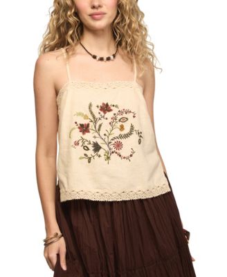 Женский топ Lucky Brand Floral Contrast Embroidered Square Neck Tank