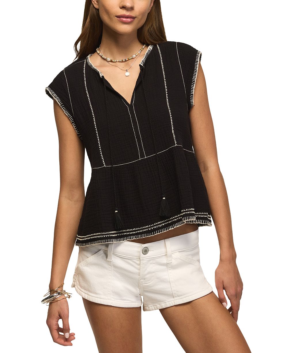 Женский топ Lucky Brand V-Neck с контрастной вышивкой и рюшами