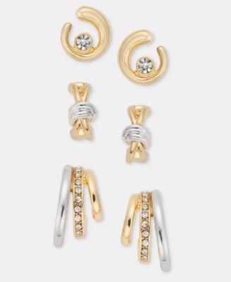 Anne Klein Pavé Swirl, Crisscross & Triple-Row Earrings, 3-Piece Set