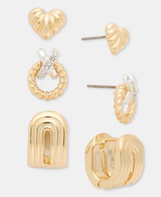 Anne Klein Серьги 3-piece set Fluted Heart, Crisscross Wreath & Textured
