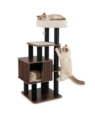 Gymax 53 5'' Tall Cat Tree for Indoor Cat Wooden Cat Tower Top Perch with Soft Padding