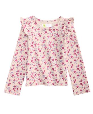 Epic Threads Toddler Girls' 2T-5T Floral-Print Long-Sleeve Ruffled Cotton-Blend Shirt, Macy's Exclusive