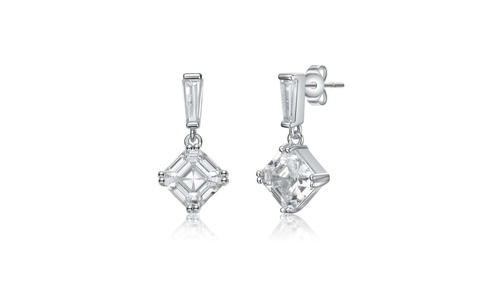 Genevive Dainty Gold Plated Princess and Baguette CZ Drop Earrings