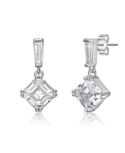 Genevive Dainty Gold Plated Princess and Baguette CZ Drop Earrings