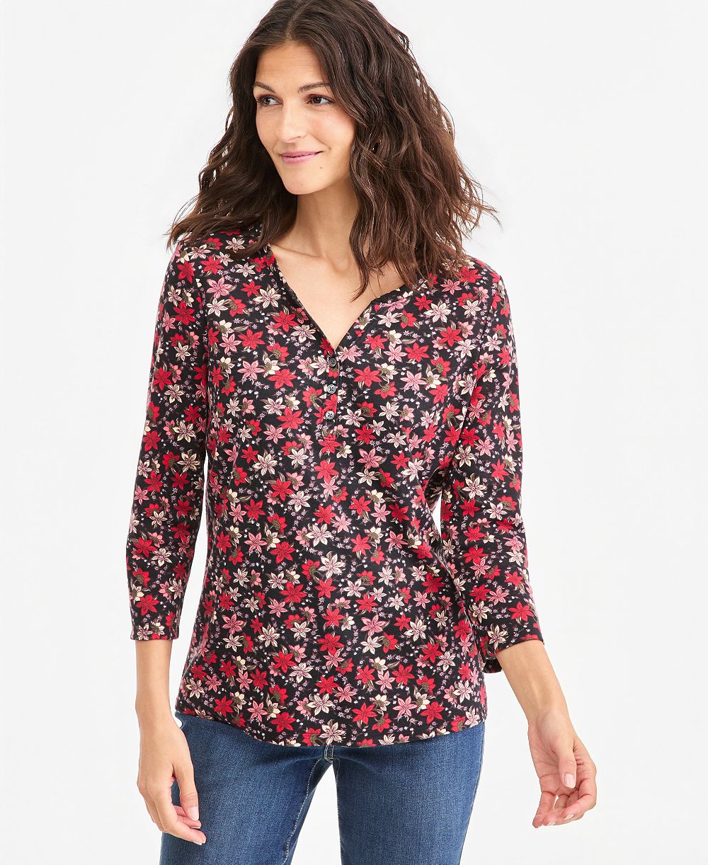 Style & Co Petite Printed 3/4-Sleeve Henley Top, Macy's Exclusive