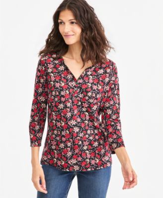 Style & Co Petite Printed 3/4-Sleeve Henley Top, Macy's Exclusive