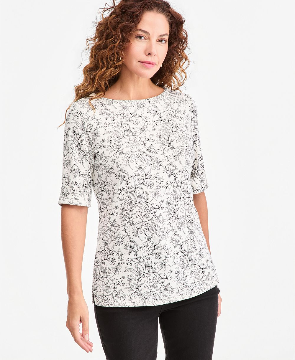 Style & Co Petite Elbow-Sleeve Boat-Neck T-Shirt, Macy's Exclusive