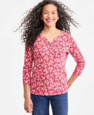 Women's Printed 3/4-Sleeve Henley Top, Macy's Exclusive