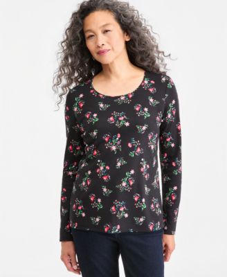 Women's Printed Long-Sleeve Scoop-Neck Top, Macy's Exclusive