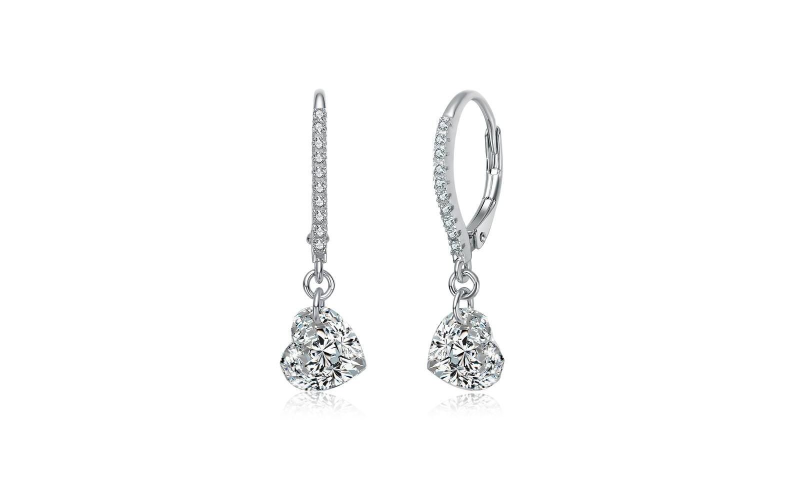 Серьги Rachel Glauber Brilliant Gold Plated CZ Heart Drop Hoop