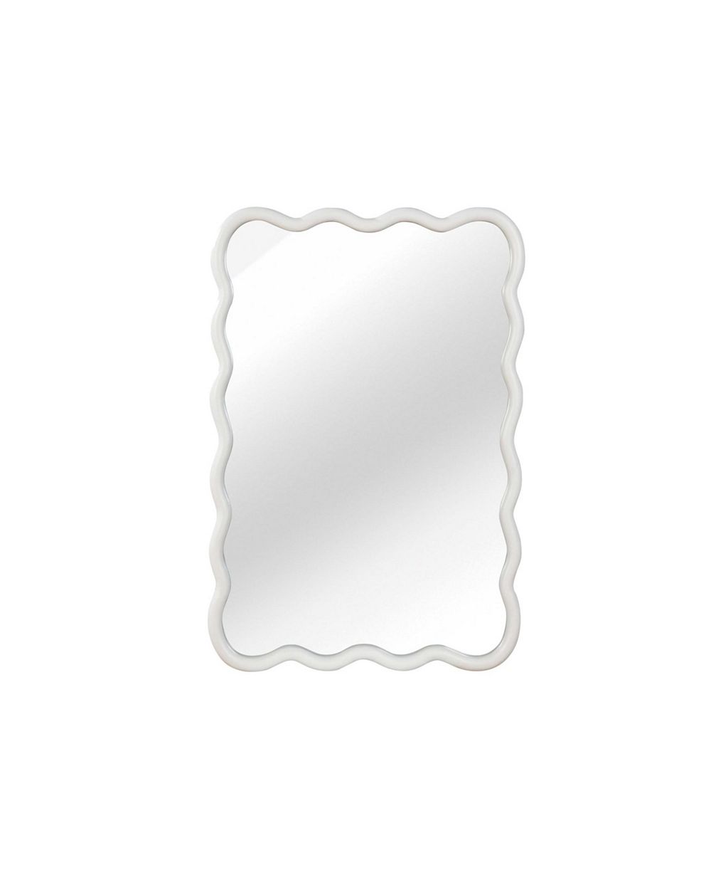 PHYING Wavy Rectangle Decorative Wall Mirror Solid Wood Framed Hanging Mirror for Home Bedroom Bathroom Entryway Living Room