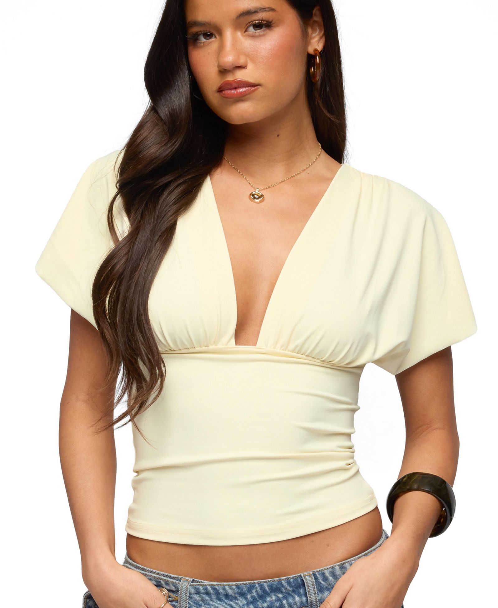 Edikted Women's Flutter Plunging V Neck Top