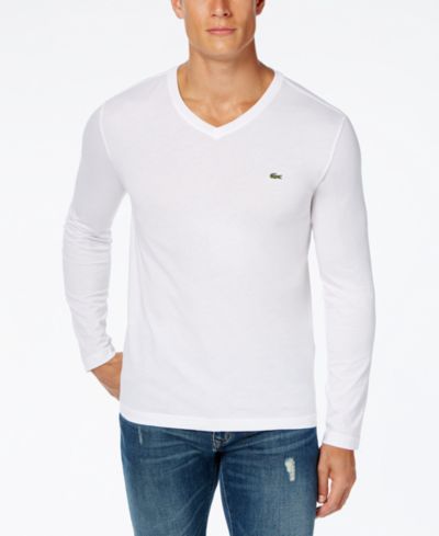 Lacoste Мужская хлопковая футболка с V-образным вырезом с длинным рукавом