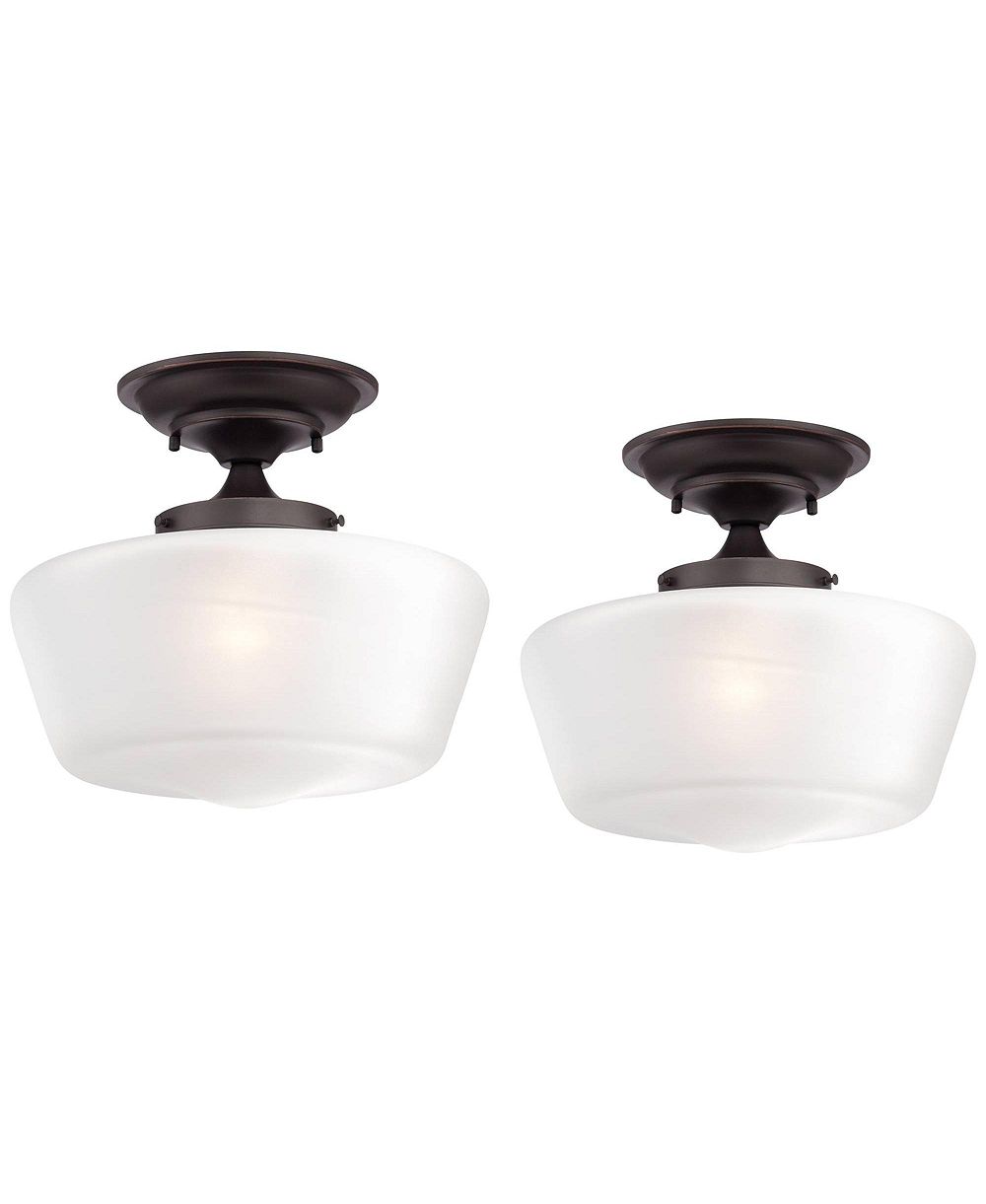Regency Hill Schoolhouse Rustic Farmhouse Ceiling Light Semi Flush Mount Fixture 12inch  Set of 2 Metal  Glass Shade for Bedroom