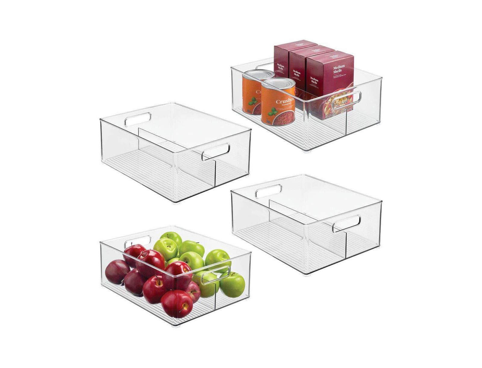 iDesign Divided Pantry Bin with Handles for Fridge or Pantry - Set of 4