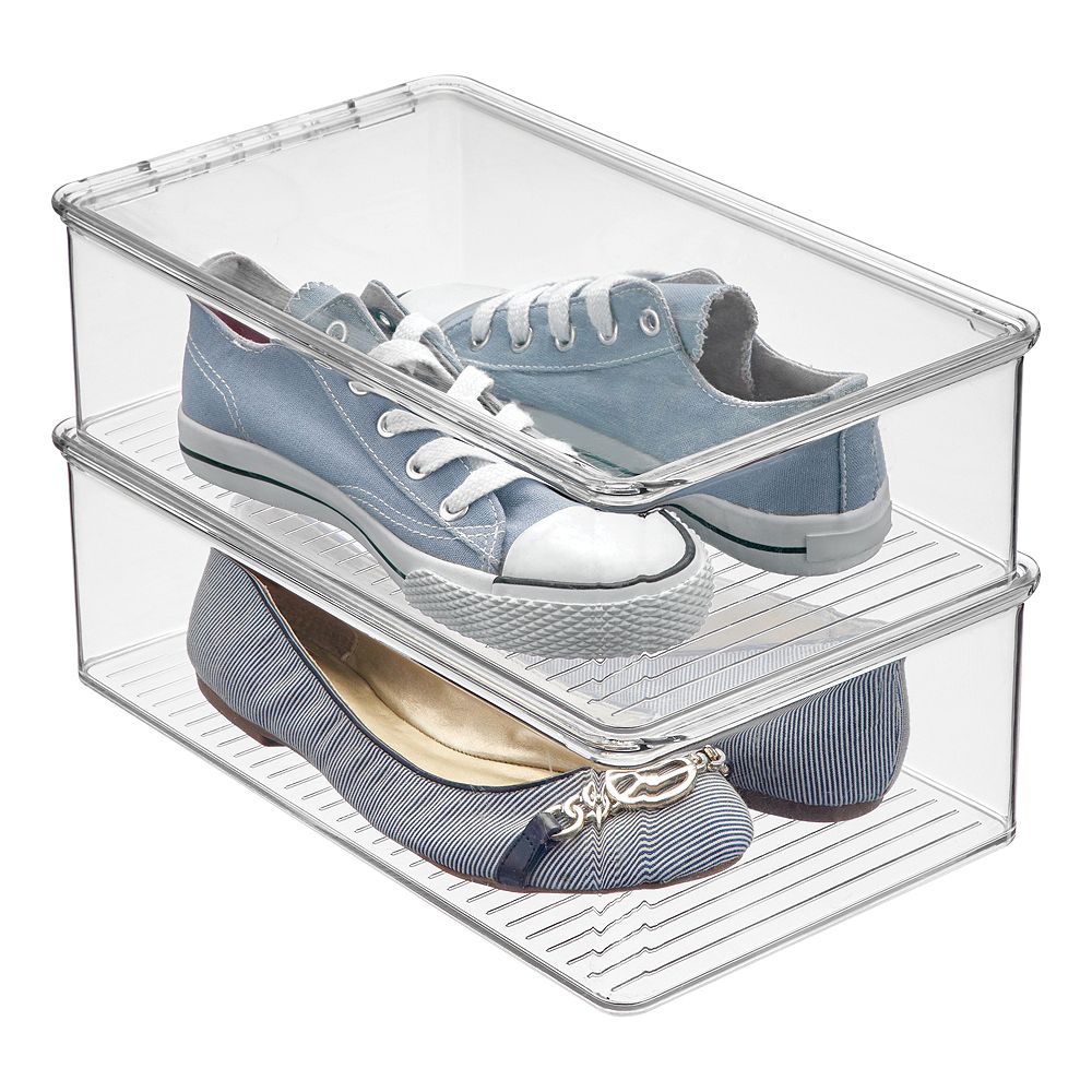 iDesign Stackable Shoe Box with Lid for Sneakers or Flats, Set of 2