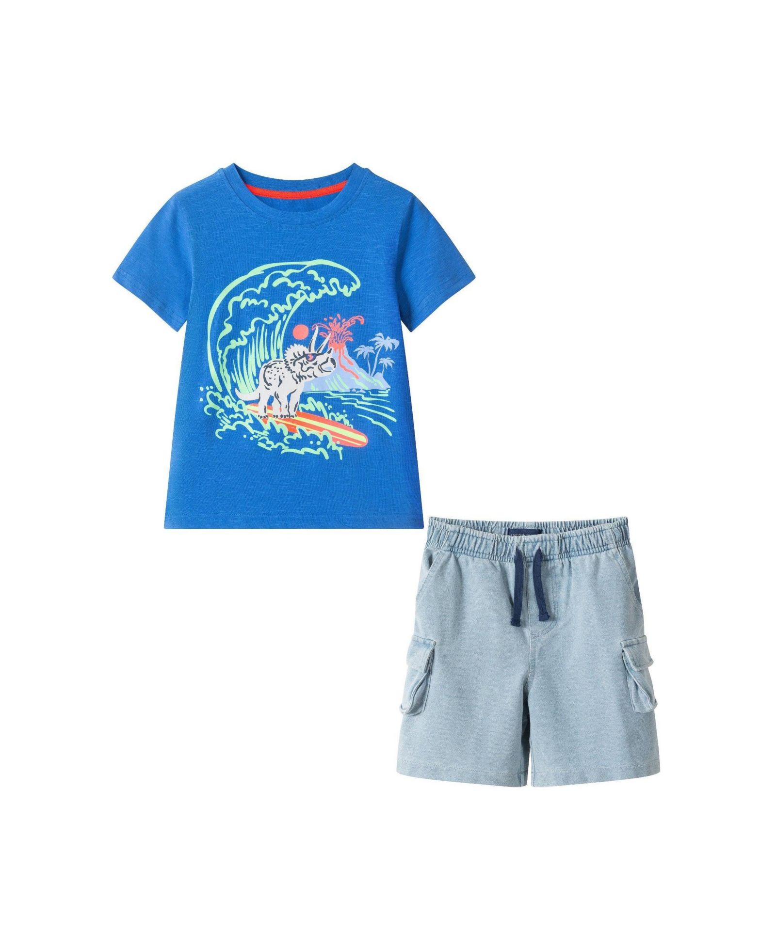Детский комплект Andy & Evan Surfing Dino Tee и Knit Denim Short