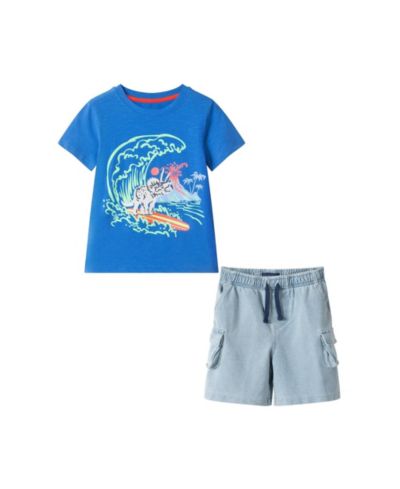 Andy & Evan Toddler Boys Surfing Dino Tee and Knit Denim Short Set