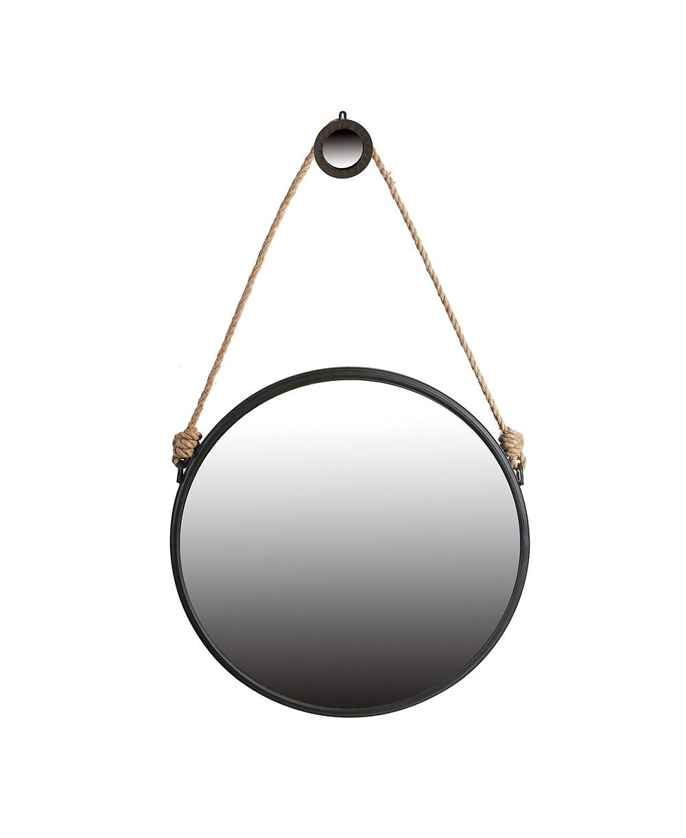 PHYING 29.5 Inch Round Hanging Mirror Metal Framed Mirror with Rope Strap Contemporary Industrial Wall Decor for Bathroom Bedroom Living Room