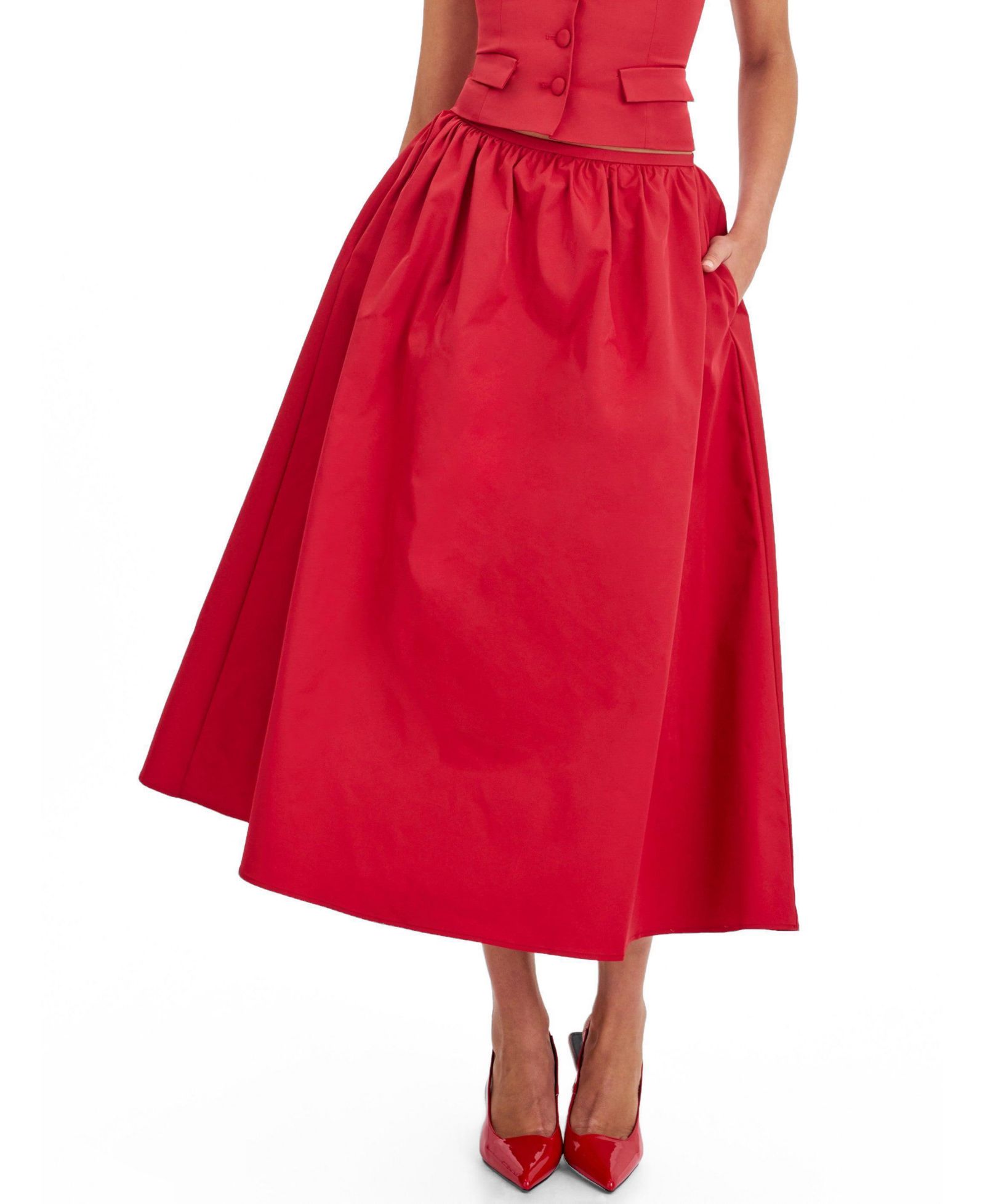 Miss Circle Women's Ursel Crimson Gathered A-Line Midi Skirt