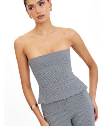 Miss Circle Женский топ без бретелей Ulla Micro-Houndstooth Peplum