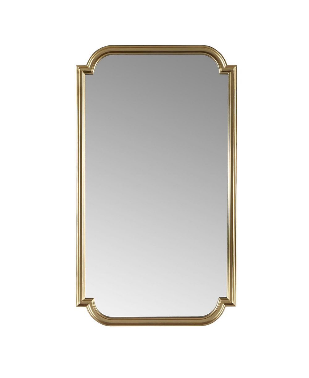 PHYING Wood Frame Scalloped Corner Wall Mirror Rectangular Asymmetrical Decor Mirror with D Ring Hangers for Bedroom Guest Room Living Room Entryway