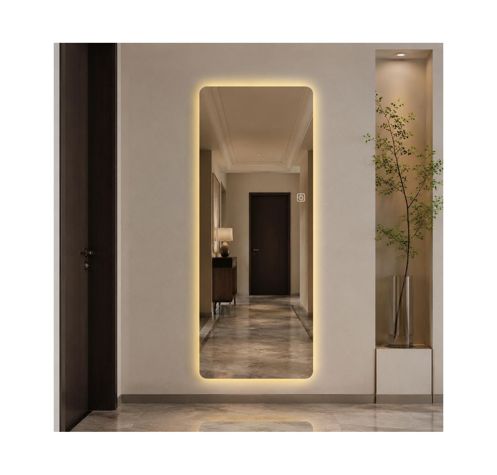 PHYING Wall Hanging Full Length Mirror 65x21 Inch Full Body Mirror with Adjustable Brightness 3 Color LED Lighting Modern Mirror for Bedroom