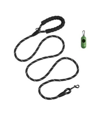 RUIE Heavy Duty Rope Dog Leash 6 ft with Padded Handle and Reflective Threads