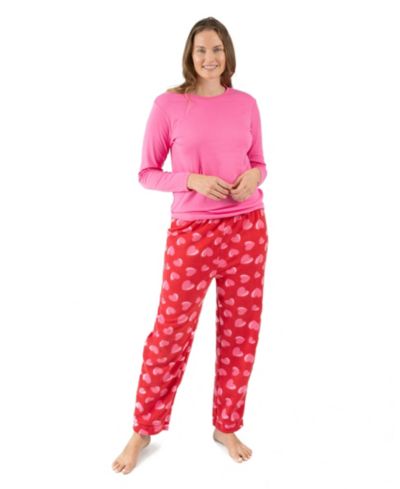 Leveret Women's Matching Family Cotton Top and Fleece Pants Heart Pajamas