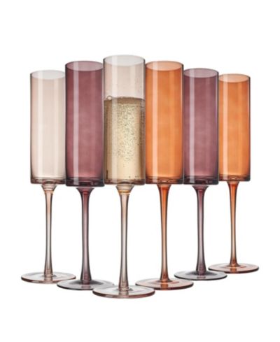 The Wine Savant Venus Amber Ribbed Champagne Flute Glasses, Set of 6