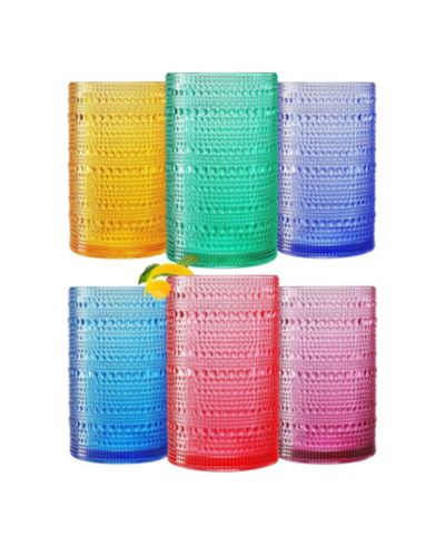 The Wine Savant Bright Hobnail Highball Drinking Glasses, Set of 6