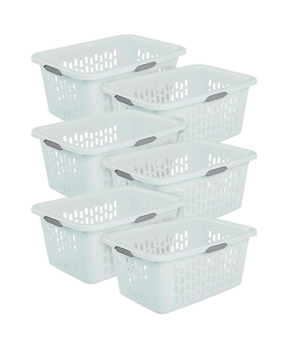 Sterilite Laundry Basket, 2 Bushel Plastic Hamper with Handles, Mint, 6 Pack