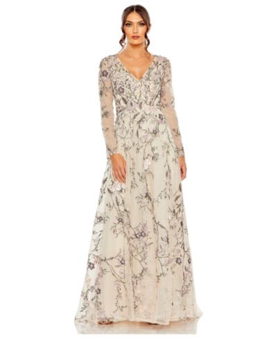 Mac Duggal вечернее платье Women's с вырезом V и длинными рукавами с вышивкой A Line