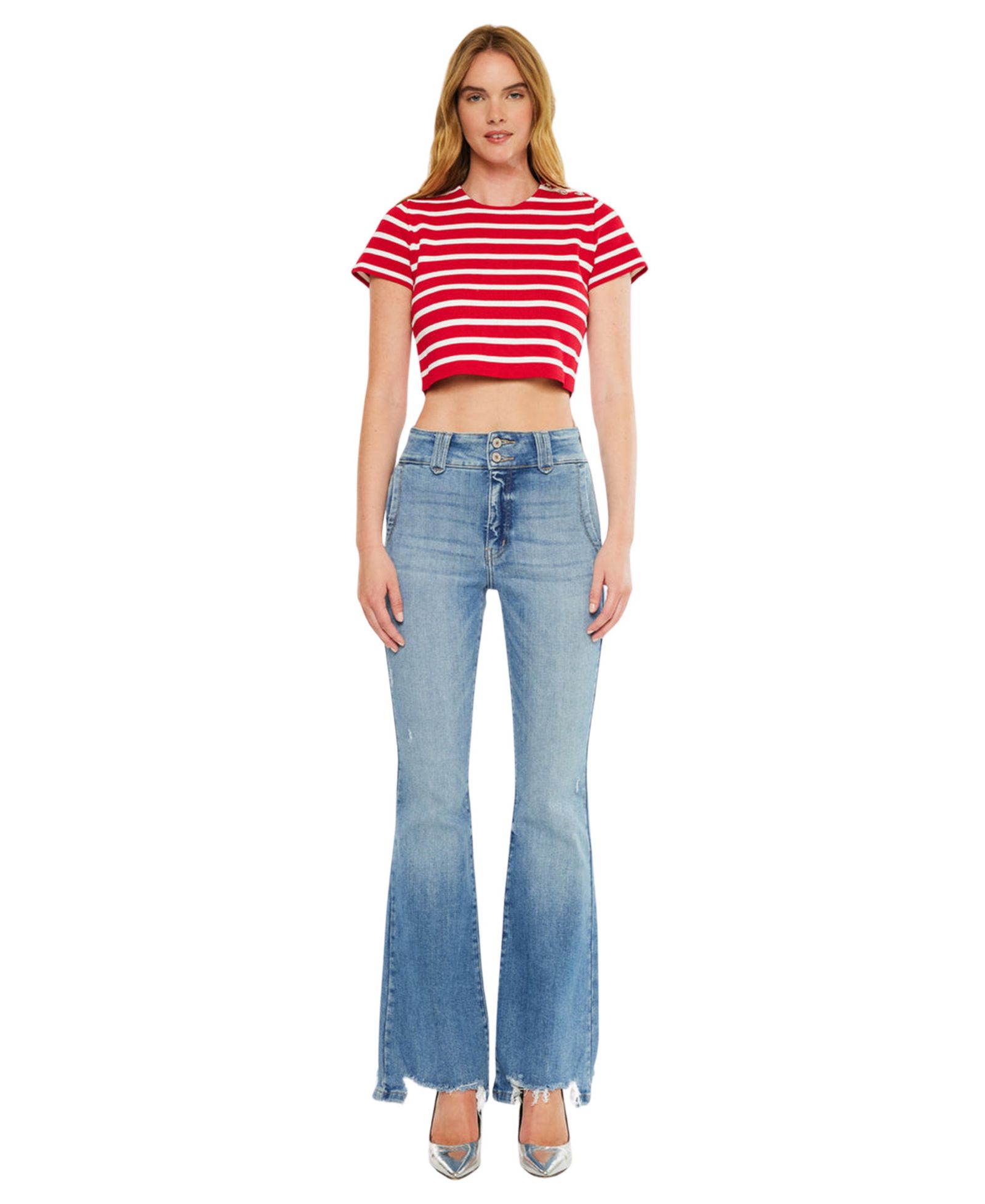 KanCan Women's Giselle High Rise Distressed Flare Jeans