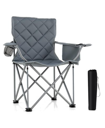 Gymax Oversized Camping Chairs Heavy Duty Outdoor Folding Chair w/Cooler Pouch