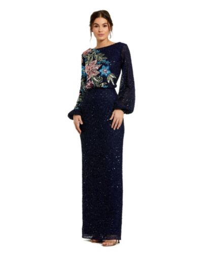 Вечернее платье Mac Duggal Women's High Neck Blouson Sleeve Sequin Gown