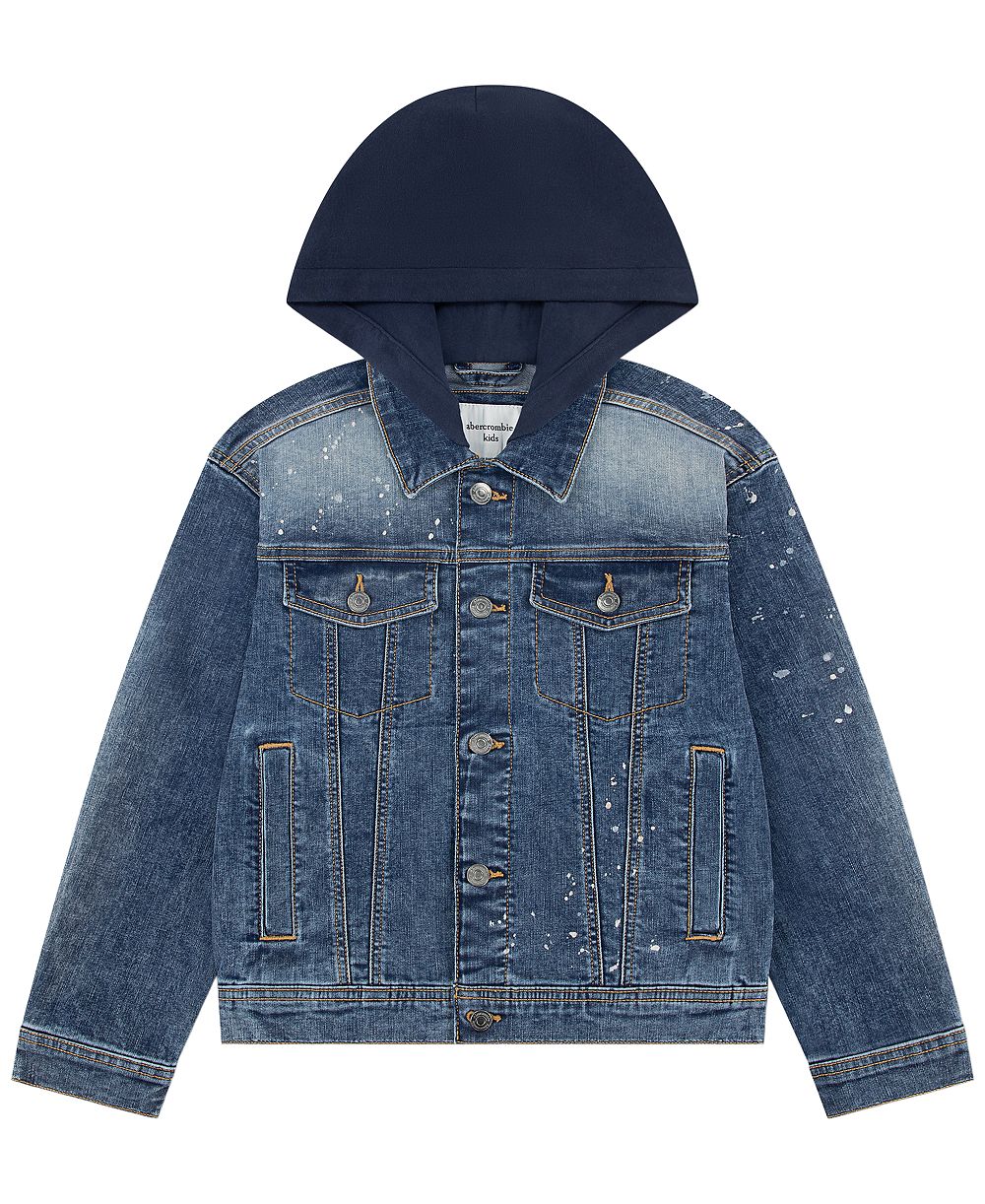 abercrombie kids Демисезонная джинсовая куртка с капюшоном и длинным рукавом для мальчиков, 5-18 лет