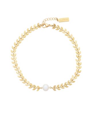 St. Moran Tarnish-Resistant Gold Natural Freshwater Pearl Alina Fishtail Chain Anklet