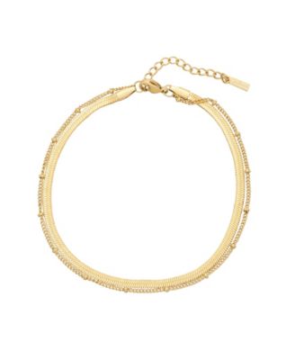 St. Moran Tarnish-Resistant Silver Herringbone and Cable Chain Stefanie Anklet Set