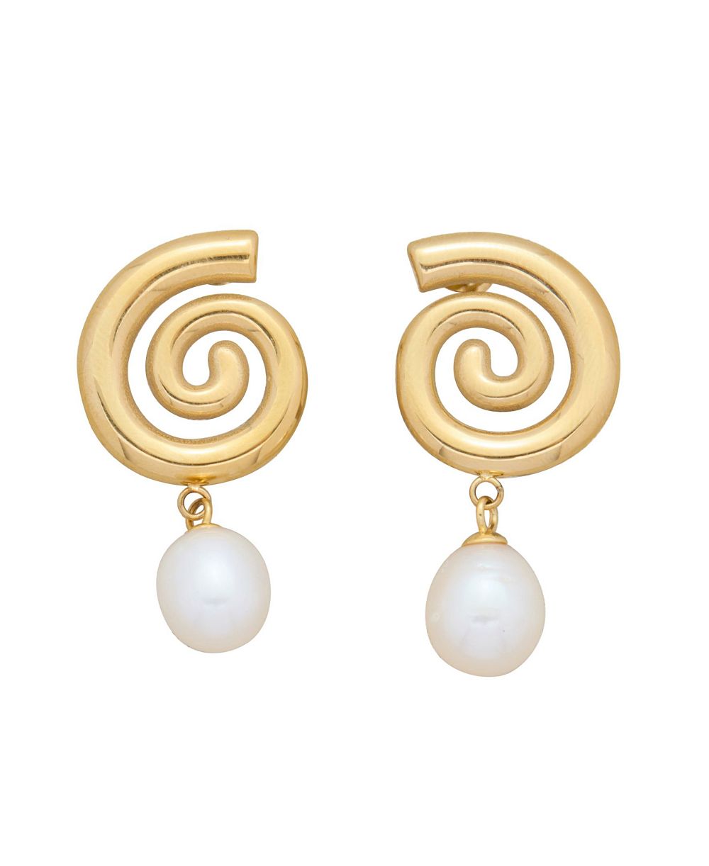 St. Moran Tarnish-Resistant Gold Natural Freshwater Pearl Swirl Statement Athena Earring