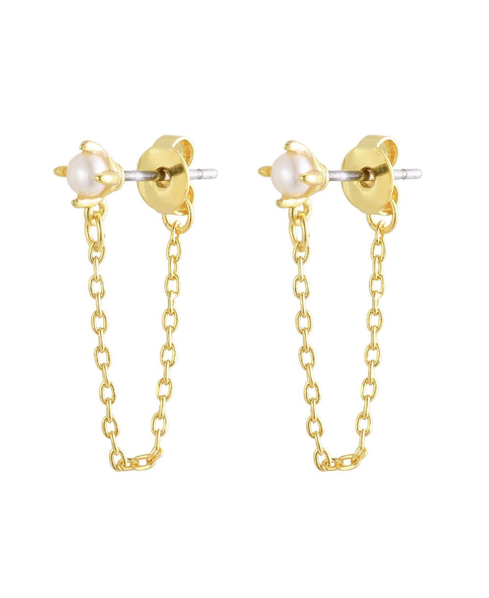 Серьги-кольца St. Moran Gold Natural Freshwater Pearl Wrap Around Chain Claire Huggie