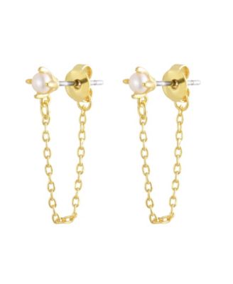 Серьги-кольца St. Moran Gold Natural Freshwater Pearl Wrap Around Chain Claire Huggie