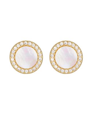 St. Moran Gold Mother of Pearl Halo Serra Stud Earrings