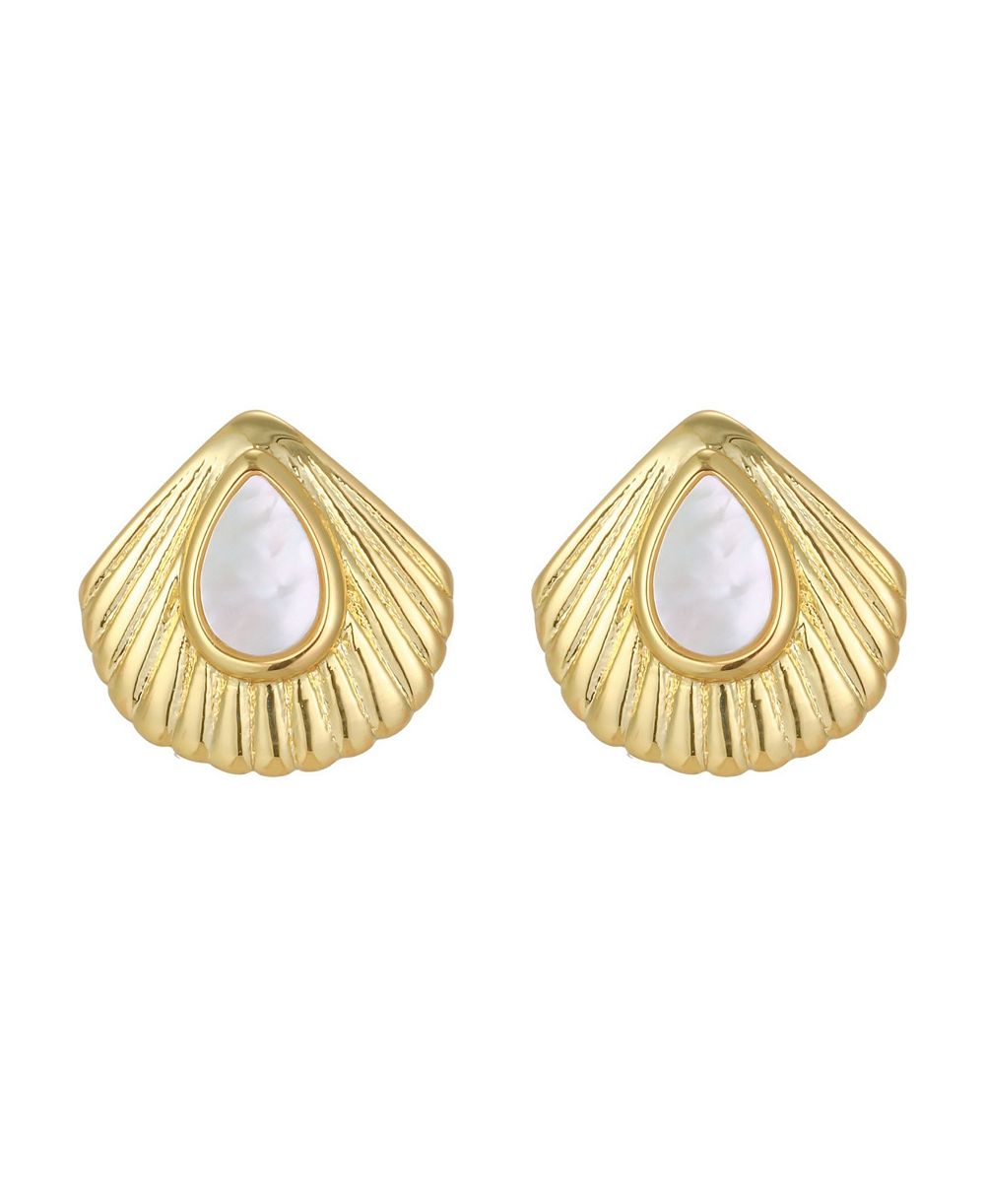 Серьги-гвоздики St. Moran Gold Natural Imitation Pearl Shell Palm