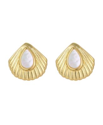 Серьги-гвоздики St. Moran Gold Natural Imitation Pearl Shell Palm