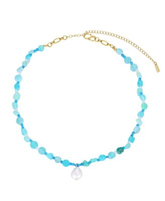 St. Moran Tarnish-Resistant Gold Natural Freshwater Pearl Turquoise Beaded Meyer Necklace