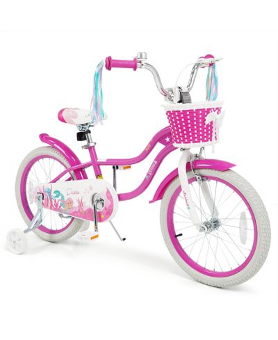 Gymax Mermaid 18" Metal Kids' Bike with Detachable Training Wheels, Hand & Coaster Brakes, Adjustable Seat, Ages 4-8
